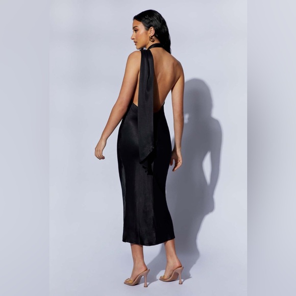 Meshki Dresses & Skirts - MESHKI Astrella Neck Wrap Midi A-Line Dress - Black NWT